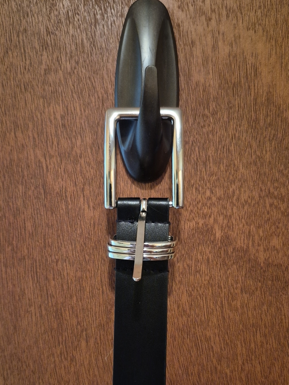 Classic Black Faux Leather Belt with Silver Buckle